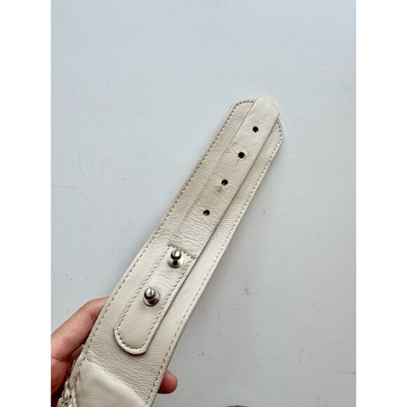 STREETS AHEAD Ivory Cream Leather Corded Lace Trim Belt, Size M - Picture 6 of 9